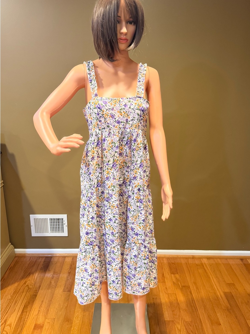 SHEIN White Floral Midi Sundress with Purple & Yellow Flowers